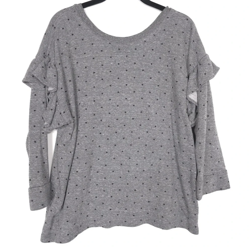CURRENT/ELLIOTT Ruffle Swearshirt Heather Grey Mini‎ Polka Stars MEDIUM USA MADE